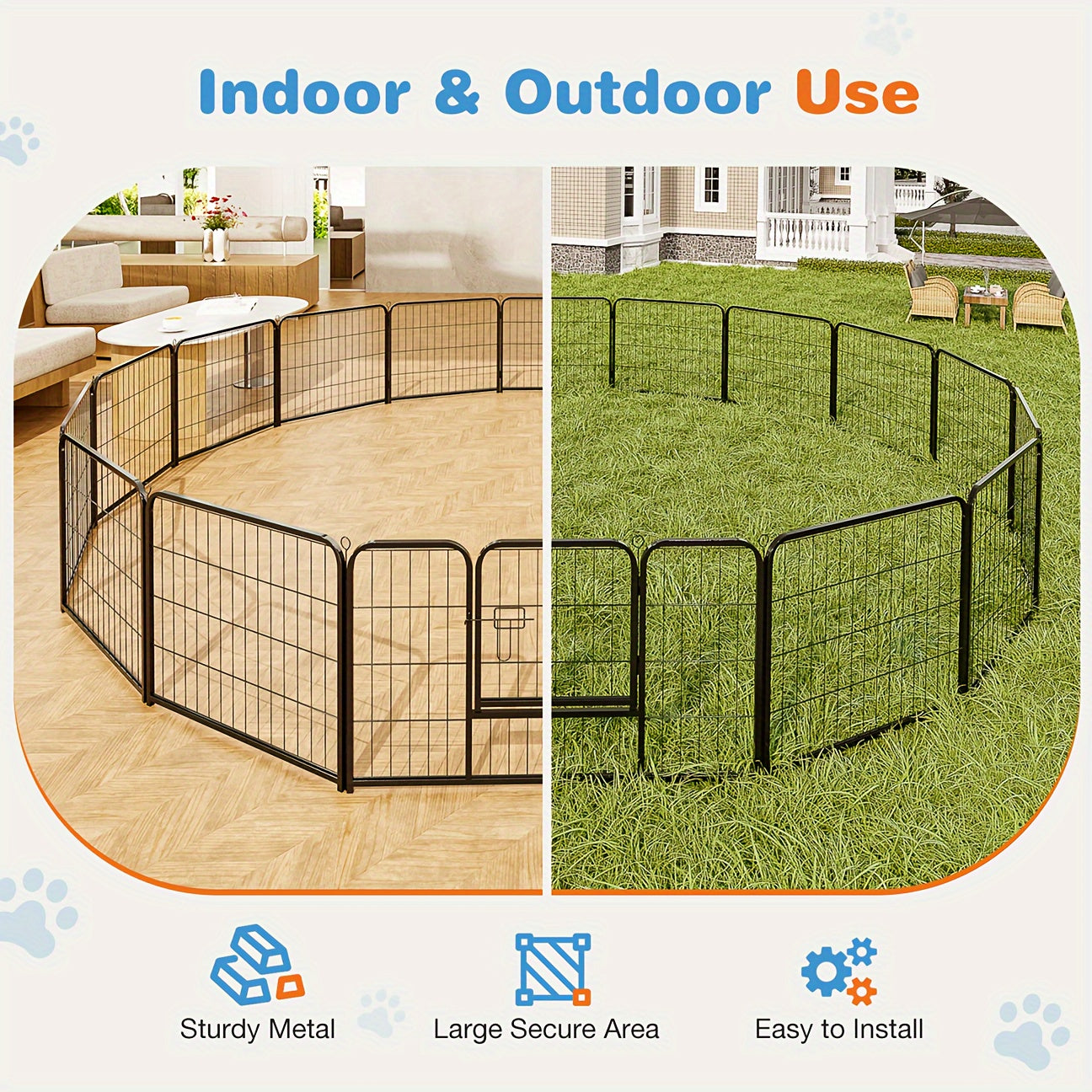 Portable Dog Playpen 8/16 Panels Heavy Duty Pet Exercise Pen for Large Medium Small Dogs Indoor Outdoor Use RV Camping Garden Yard Puppy Rabbit Animal Pen
