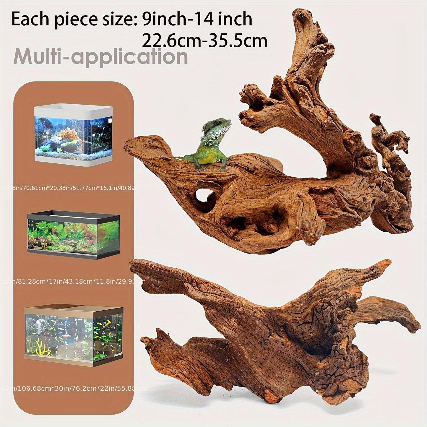 Natural Driftwood for Aquarium Decor & Reptile Terrarium – 2 Pieces 9 to 14 Inches Real Wood Branches for Fish Tank, Bearded Dragon, Lizard, Snake, Tree Frog, Turtle & Shrimp Habitat