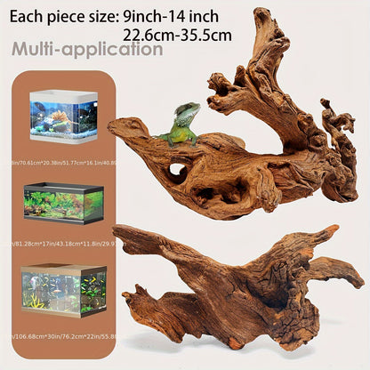 Natural Driftwood for Aquarium Decor & Reptile Terrarium – 2 Pieces 9 to 14 Inches Real Wood Branches for Fish Tank, Bearded Dragon, Lizard, Snake, Tree Frog, Turtle & Shrimp Habitat