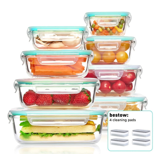 Airtight Glass Food Storage Containers 16-Piece Set – 8 Lids & 8 Containers, Microwave & Oven Safe, BPA-Free, Perfect for Meal Prep, Salads, Fruits, Vegetables, Sandwiches & Outdoor Picnic