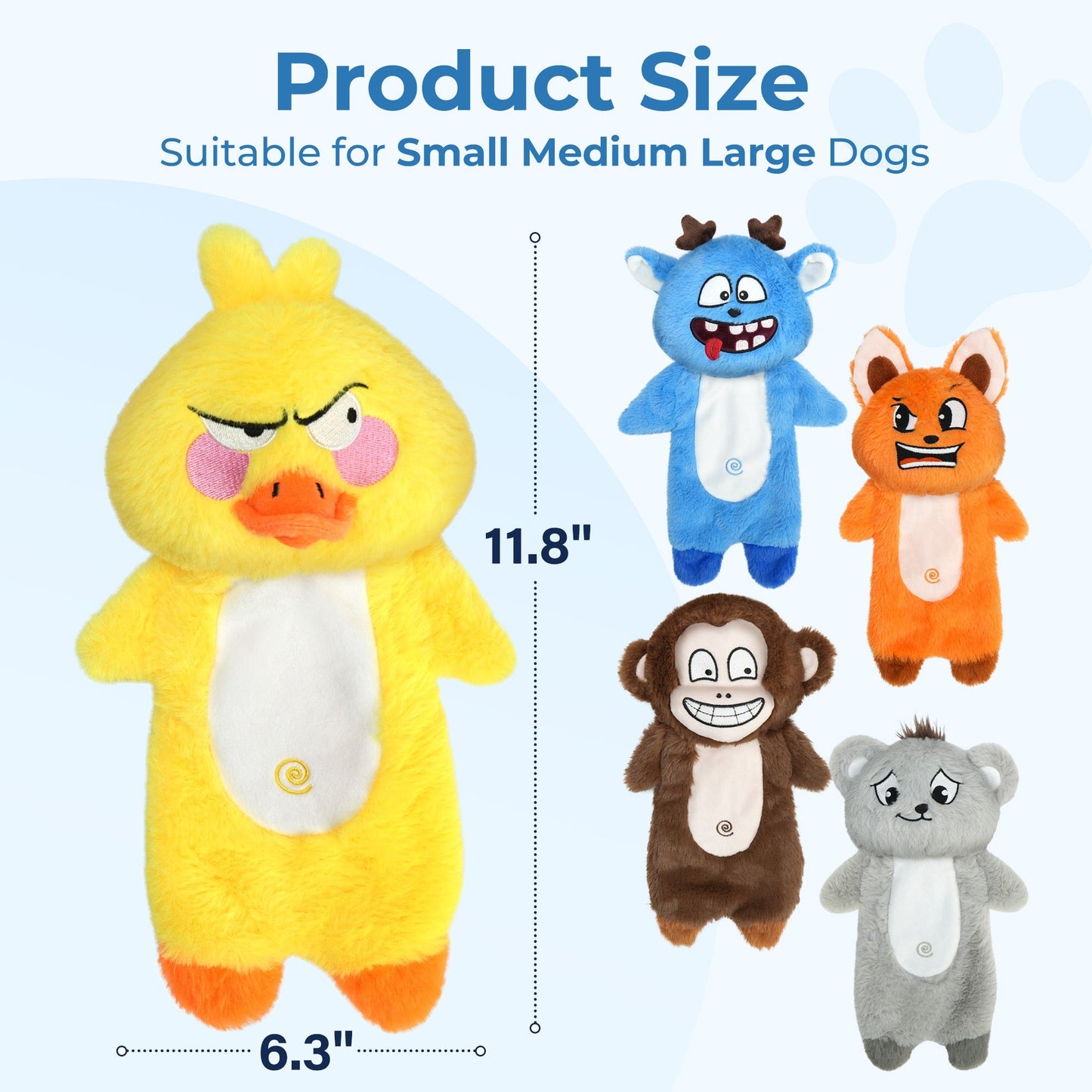 Dog Squeaky Toys No Stuffing 5 Pack – Durable Plush Chew Toy Bundle for Small Medium Large Breeds, Dual Squeaker Puppy Teething Toys, Interactive Fetch Toys for Dogs, Best Birthday Gift for Pets