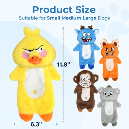 Dog Squeaky Toys No Stuffing 5 Pack – Durable Plush Chew Toy Bundle for Small Medium Large Breeds, Dual Squeaker Puppy Teething Toys, Interactive Fetch Toys for Dogs, Best Birthday Gift for Pets