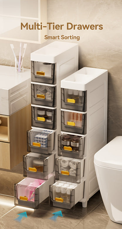 Slim Rolling Storage Cabinet with Drawers and Wheels Waterproof PP Organizer 3 4 5 6 Tier for Bathroom Kitchen Bedroom Small Spaces – Narrow Drawer Unit