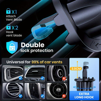Air Vent Car Phone Holder with Metal Hook Clip – Adjustable Secure Grip, Ergonomic Design, Universal Fit for iPhone 15 14 13 Samsung Galaxy Android, Hands-Free Driving Mount, Black