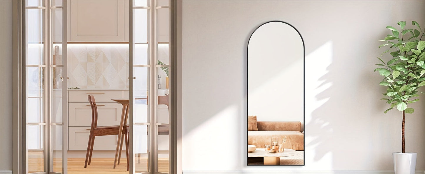 Arched Full Length Mirror with Stand 64x21 / 59x16 Inch, Aluminum Alloy Frame Shatter-Proof Nano Glass Floor Mirror, Standing Full Body Mirror for Bedroom Living Room Cloakroom Wall Decor