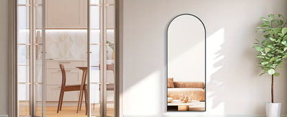 Arched Full Length Mirror with Stand 64x21 / 59x16 Inch, Aluminum Alloy Frame Shatter-Proof Nano Glass Floor Mirror, Standing Full Body Mirror for Bedroom Living Room Cloakroom Wall Decor