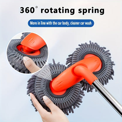Adjustable Microfiber Car Cleaning Mop & Brush Set – Extendable Handle Wash Mop for Cars & Trucks, Soft Microfiber Brush for Scratch-Free Exterior Cleaning, Flawless Shine Every Time