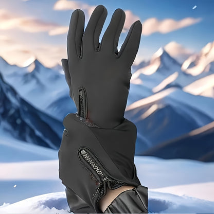Winter Thermal Gloves Fleece Lined Windproof Touchscreen Zipper Closure Soft Warm Outdoor Gloves for Men Women Black Cold Weather Driving Running Cycling Hiking Daily Wear