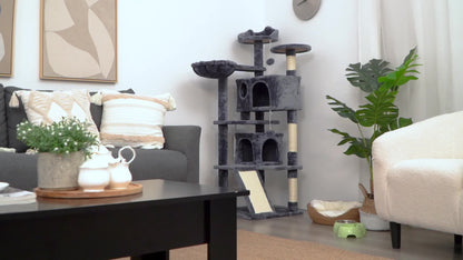 57-Inch Multilevel Cat Tree Tower with 2 Condos – Sisal Scratching Posts, Dangling Ball, Round Platform & Ladder for Indoor Kittens & Small Cats, 6 Colors, Christmas Gift for Cat Lovers