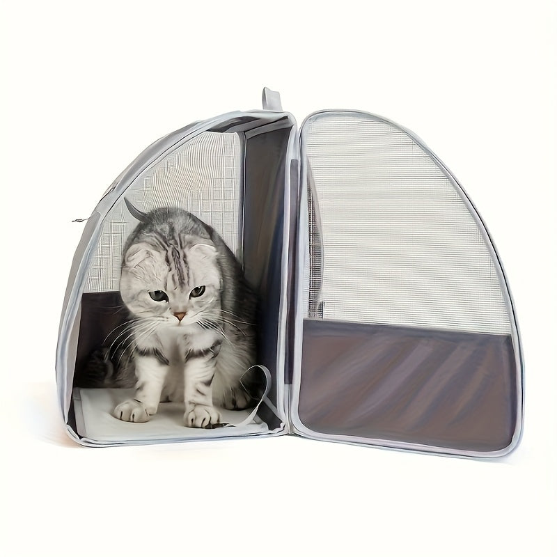 Foldable Ventilated Pet Carrier Backpack for Cats & Dogs – PVC Mesh Airflow, Chest Harness, Removable Mat, Fits Cats up to 18 lbs & Dogs up to 15 lbs, for Travel, Hiking, Flights & Car Rides
