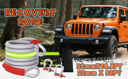 Heavy Duty Recovery Tow Rope Up to 44000 LBS Break Strength – Emergency Towing Strap with 2 D-Ring Shackles, Reflective Safety Flag & Storage Bag for Truck Jeep SUV ATV UTV Boat Off-Road Recovery
