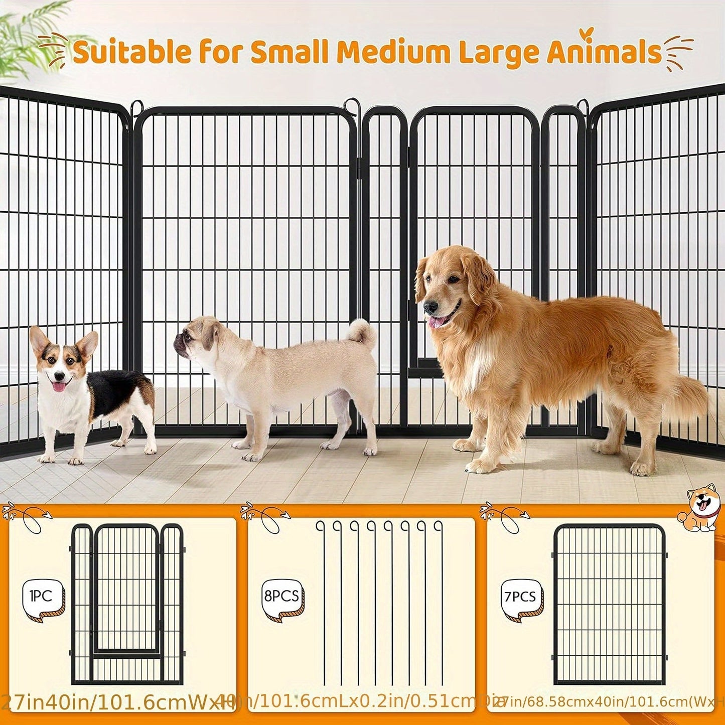 Portable Dog Playpen 8/16 Panels Heavy Duty Pet Exercise Pen for Large Medium Small Dogs Indoor Outdoor Use RV Camping Garden Yard Puppy Rabbit Animal Pen