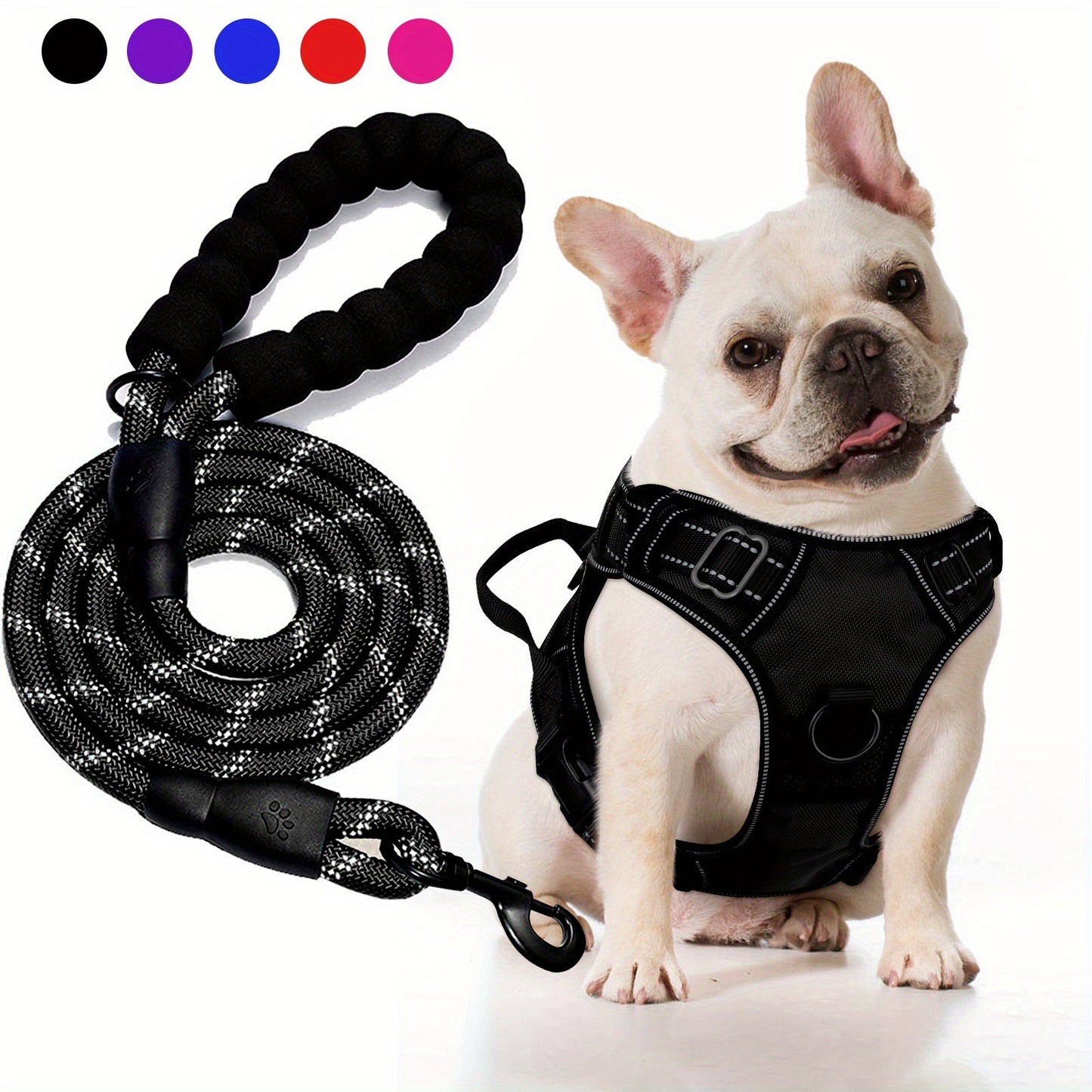 No Pull Dog Harness and Leash Set – Adjustable Reflective Oxford Vest Harness with 5-Foot Padded Handle Rope for Medium to Large Dogs, Quick-Release Buckles, Sizes S-XL, 5 Colors
