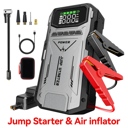 5000A Car Jump Starter with 150PSI Air Compressor – 12000mAh Portable Battery Booster Pack, Digital Tire Inflator, USB-C & USB-A, LED Emergency Light for 12V Gas & Diesel Engines