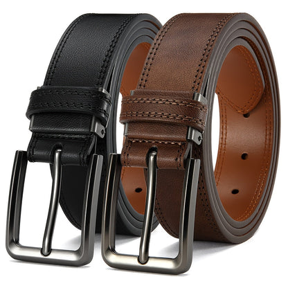 2-Pack Men's Leather Dress Belt with Gift Box – 1.25" Classic Single-Pin Removable Buckle, Adjustable Trim-to-Fit Waist 30"-52", Black & Brown Business Casual Belt for Jeans, Work & Outdoor