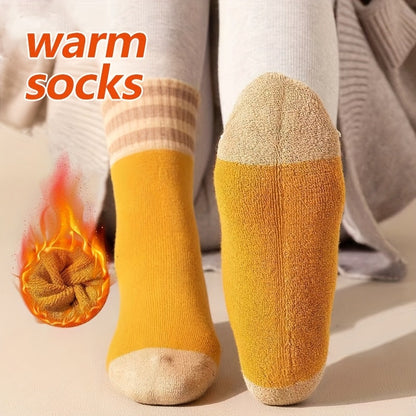 20 Pairs Winter Mid-Calf Socks Thick Plush Warm Striped Looped Socks for Women Men, Elastic Gusset Cozy Floor Socks for Skiing Snowboarding Cold Weather Outdoor Sports