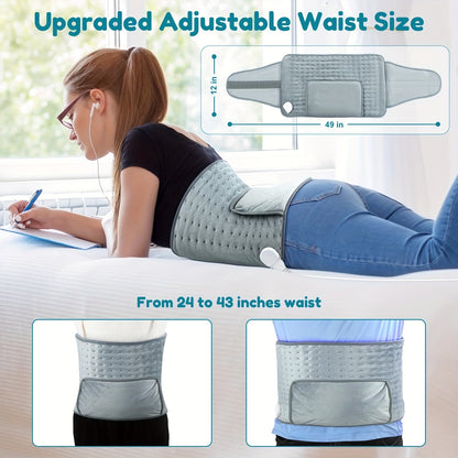 Electric Heating Belt for Back Pain Relief 12x24 Inch – 6 Heat Levels 104-149°F, 6-Hour Auto Shutoff, 4 Timers, Adjustable 24-45 Inch Waist, Washable Heated Waist Pad for Men and Women