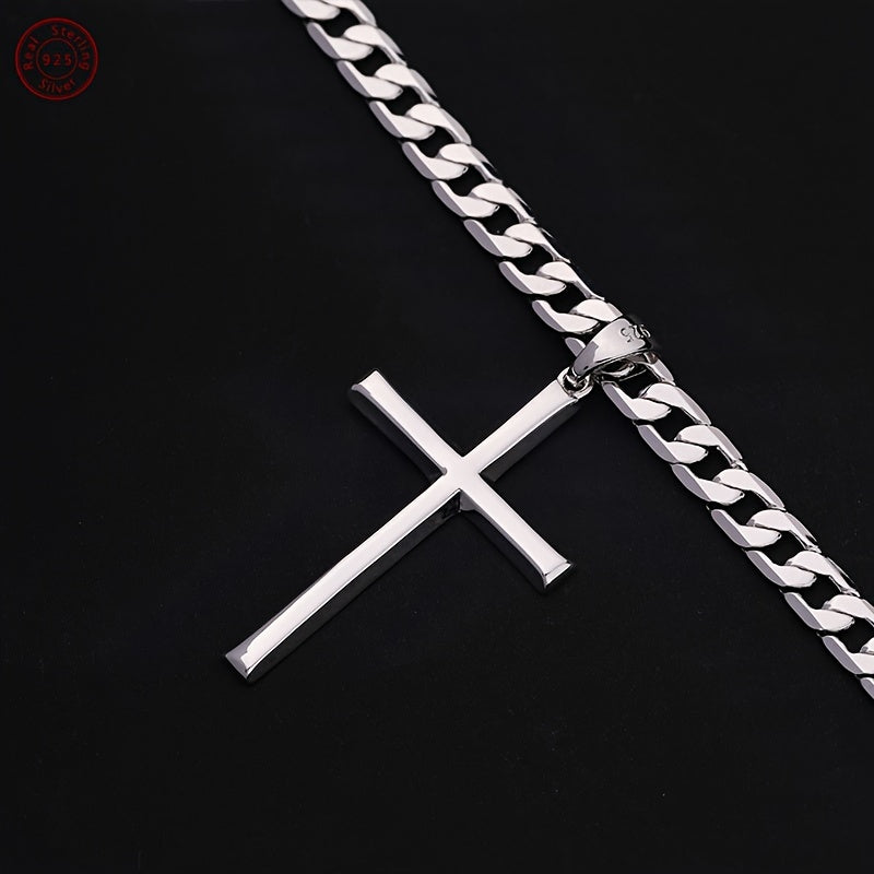 S925 Sterling Silver 5mm Cuban Chain Cross Pendant Necklace 4g – 22in/24in, Gift Box Included, Faith Jewelry for Men & Women, Anniversary, Christmas & Birthday Gift