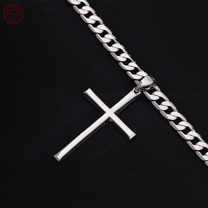 S925 Sterling Silver 5mm Cuban Chain Cross Pendant Necklace 4g – 22in/24in, Gift Box Included, Faith Jewelry for Men & Women, Anniversary, Christmas & Birthday Gift