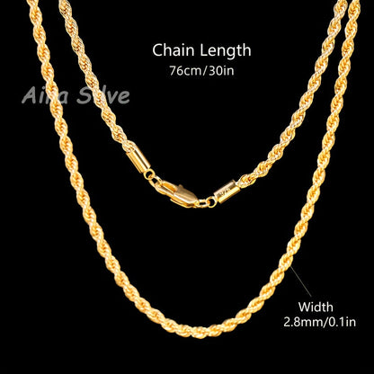 925 Sterling Silver 18K Gold Plated Rope Chain Necklace 2.8mm Braided Cut Chain for Men and Women Unisex Minimalist Necklace Sizes 18 to 34 Inch with Gift Box Anniversary Birthday Holiday Gift