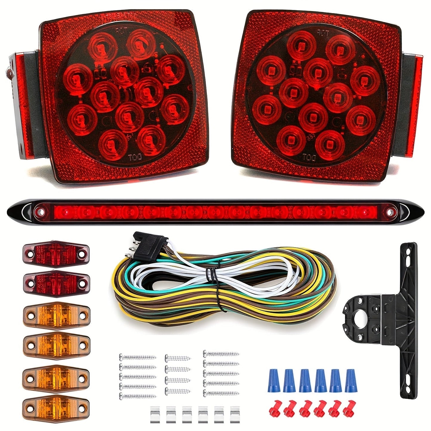 12V LED Trailer Lights Kit Stop Tail Turn Signal License Plate Light for Trailers Under 80" - Square Trailer Tail Lights for Boat Trailer Truck RV Camper Marine with Wiring Options