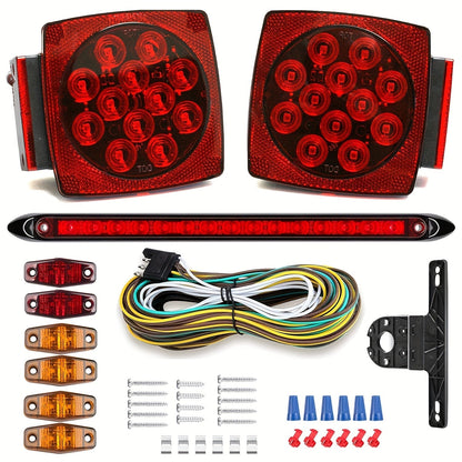 12V LED Trailer Lights Kit Stop Tail Turn Signal License Plate Light for Trailers Under 80" - Square Trailer Tail Lights for Boat Trailer Truck RV Camper Marine with Wiring Options