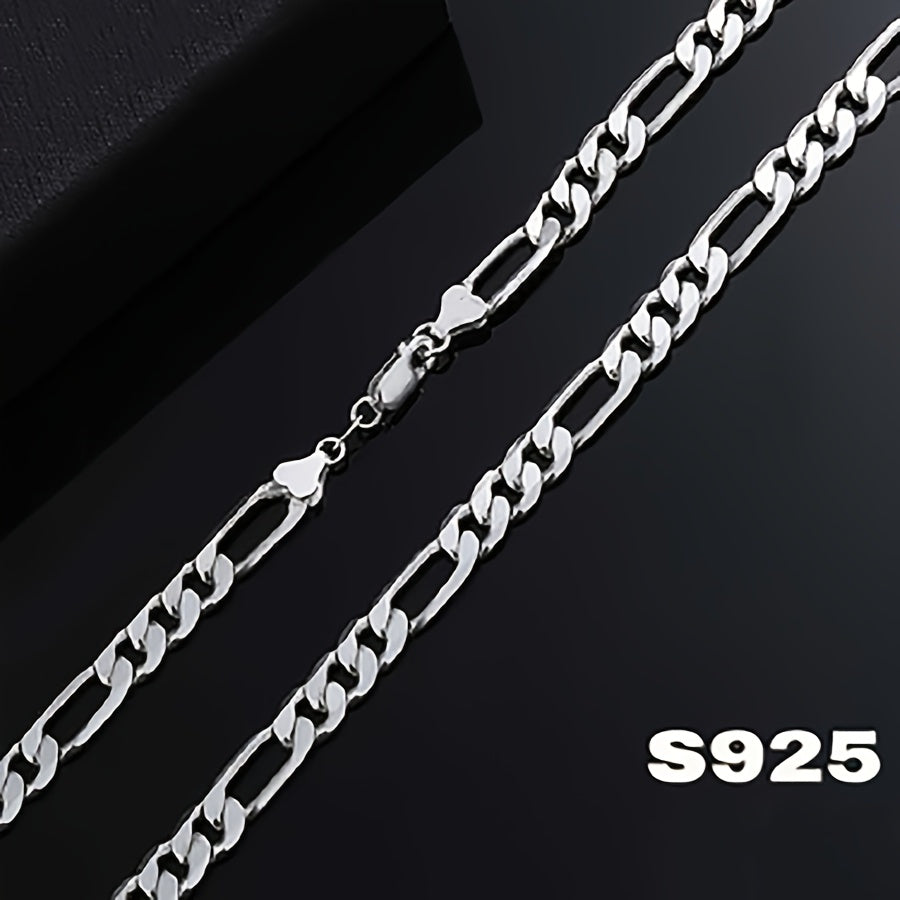 Italian 925 Sterling Silver 8mm Figaro Chain Necklace for Men & Women – Bold Retro Minimalist Design, Unisex Thick Link Necklace with Gift Box, Sizes 20–24 Inches