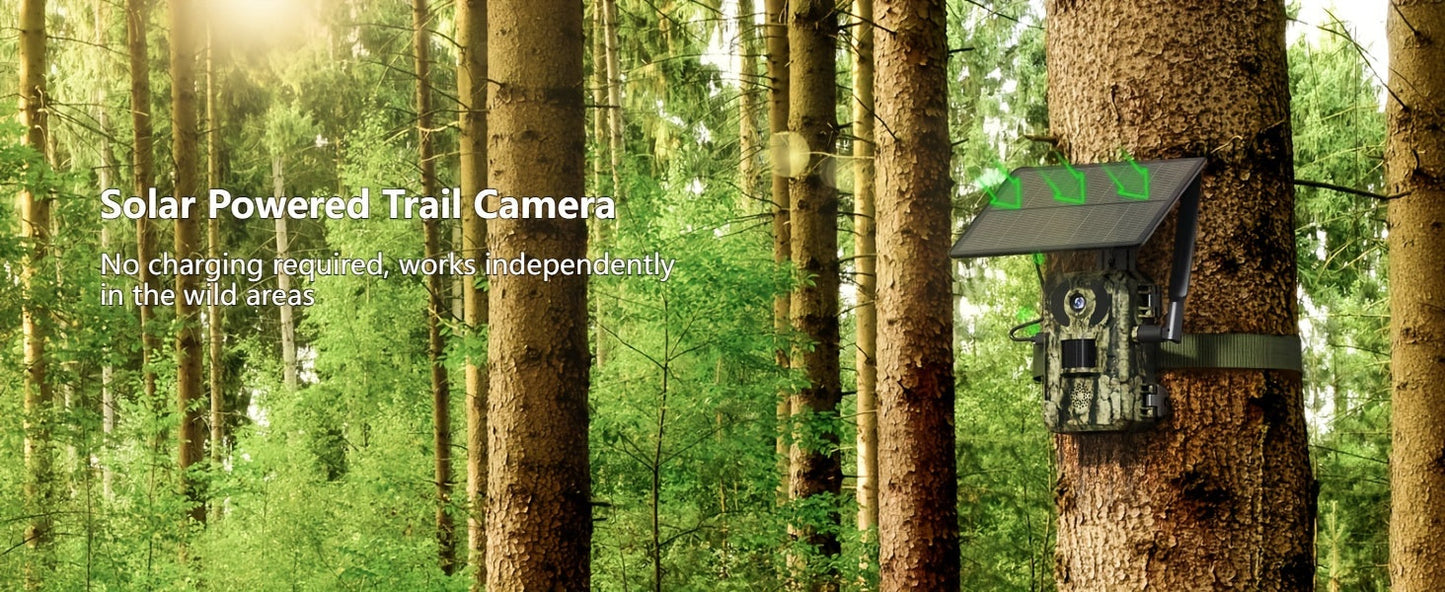 4G LTE Solar Trail Camera 4K Live View Night Vision 0.2s Trigger Remote Phone Access Motion Detection Wide Angle Wireless Game Camera for Deer Hunting Wildlife