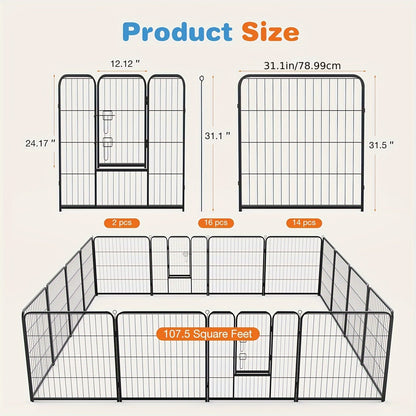 Portable Dog Playpen 8/16 Panels Heavy Duty Pet Exercise Pen for Large Medium Small Dogs Indoor Outdoor Use RV Camping Garden Yard Puppy Rabbit Animal Pen