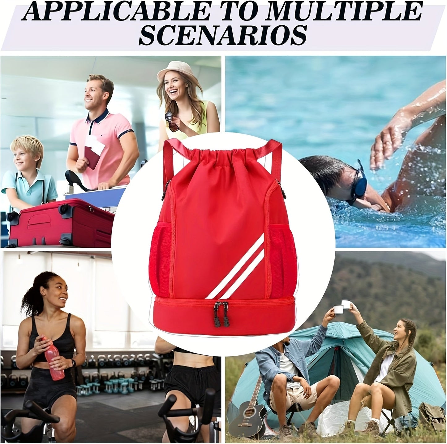 Lightweight Sports Drawstring Backpack for Men & Women | Gym Bag for Basketball Yoga Fitness | Spacious Polyester Shoulder Bag with Drawstring Closure & Inner Pouch | 6 Colors