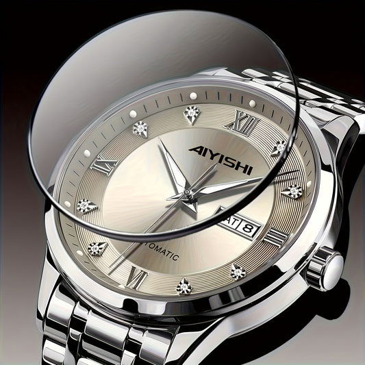 Men's Luxury Quartz Watch Stainless Steel Tourbillon Dial Date Display Night Glow Sports Dress Watch Elegant Timepiece Father's Day Gift for Men