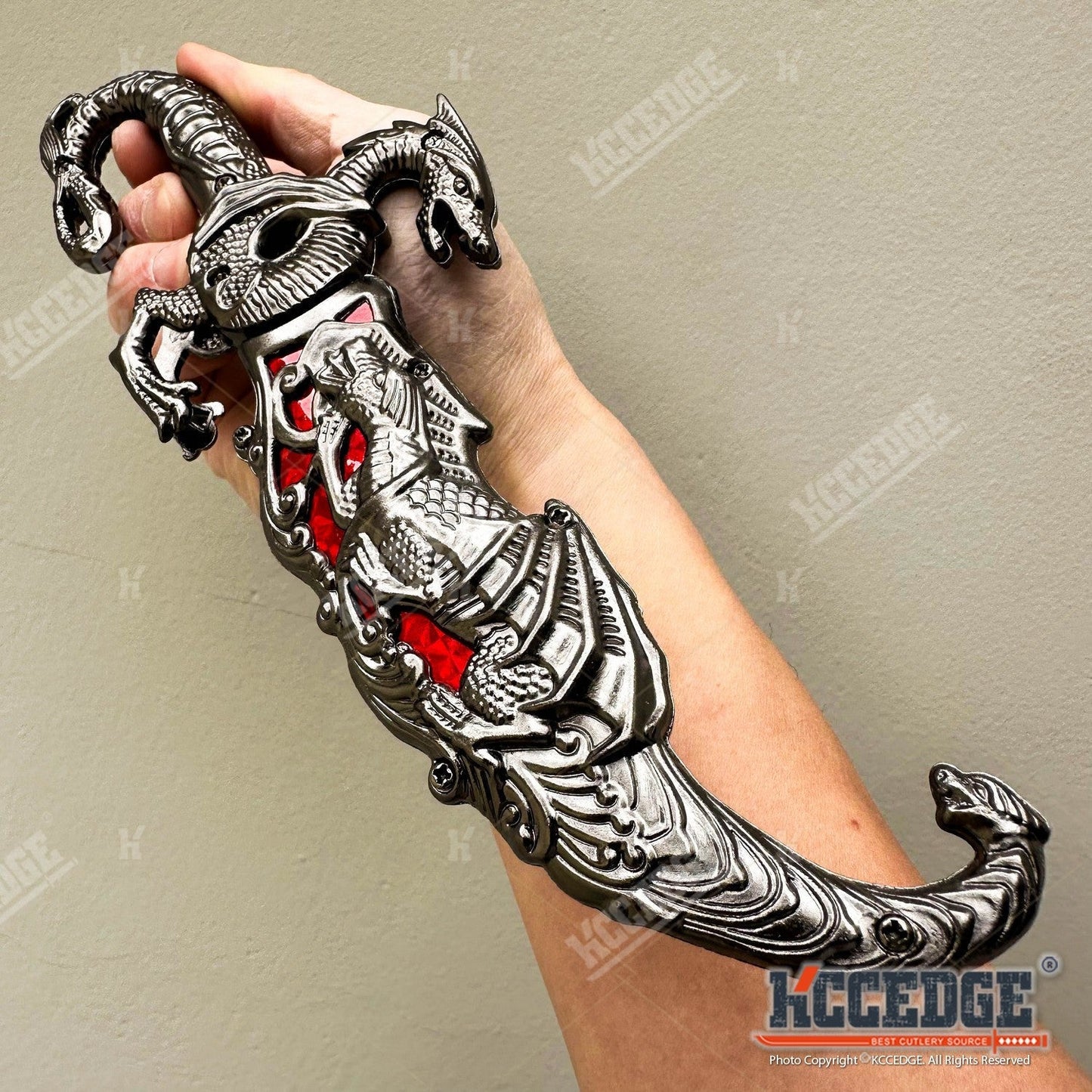Medieval Dragon Fantasy Fixed Blade Knife with Scabbard 9 Inch – Non-Sharpened 440 Stainless Steel, Cosplay Prop, Historical Replica, Home Decor Collectible, 5 Colors