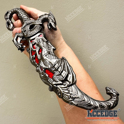 Medieval Dragon Fantasy Fixed Blade Knife with Scabbard 9 Inch – Non-Sharpened 440 Stainless Steel, Cosplay Prop, Historical Replica, Home Decor Collectible, 5 Colors
