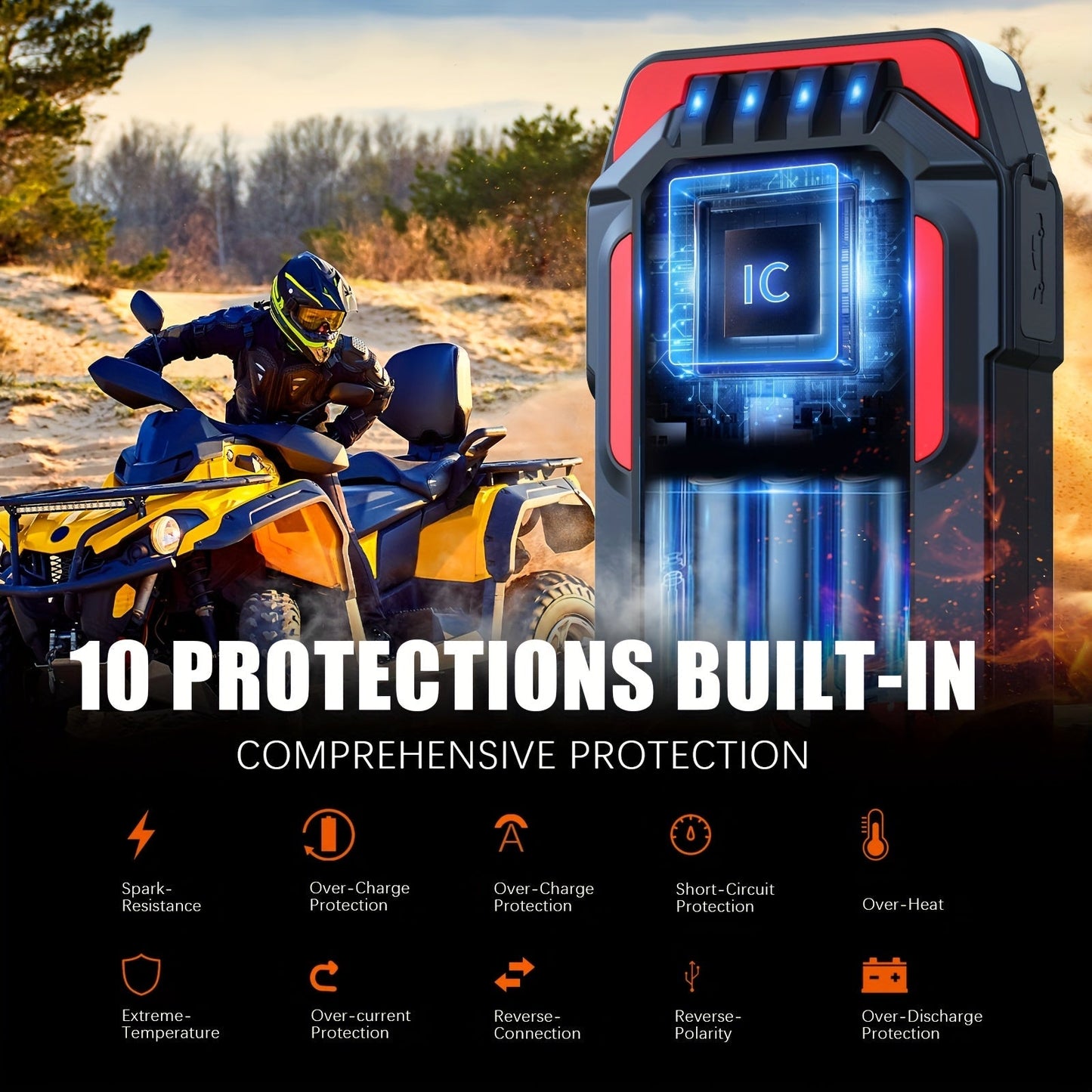 Portable Car Jump Starter 2500A Peak | 8000mAh-10000mAh 12V Battery Booster Pack, Up to 30 Starts, USB Charging Ports & LED Flashlight – Fits Gas 7.0L & Diesel 8.0L Engines, Trucks, SUVs, Motorcycles
