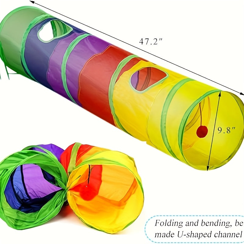 Collapsible Cat Tunnel with Ball & Peek Holes – 3-Way S-Shaped Foldable & Connectable Rainbow Tube Toy for Indoor Cats & Kittens, Customizable Play Layout