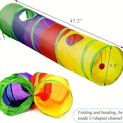 Collapsible Cat Tunnel with Ball & Peek Holes – 3-Way S-Shaped Foldable & Connectable Rainbow Tube Toy for Indoor Cats & Kittens, Customizable Play Layout
