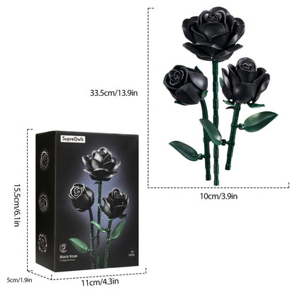 Gothic Black Rose 3D Building Brick Set 152 Pieces Artificial Flower Bouquet Display Model Kit Three Black Roses Unique Gift for Adults Teens Valentine Birthday Halloween Christmas