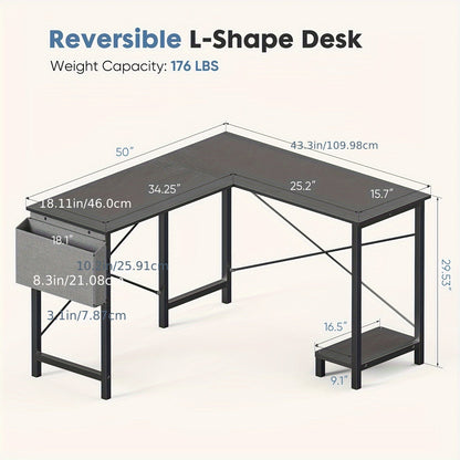 L-Shaped Corner Desk 50 Inch – Gaming & Home Office Computer Desk with CPU Stand, Side Bag & Wooden Desktop, Reversible PC Writing Study Table for Home Office, Dorm & Small Spaces
