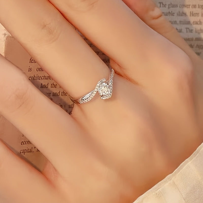 925 Sterling Silver Four Claw Twisted Zirconia Engagement Ring – Hollowed Out Spiral Band with CZ Inlay, Sizes 6-10, Valentine's Day Promise Ring Gift for Women