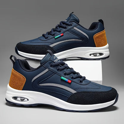 Men's Fashion Sneakers Lace-Up – Non-Slip Soft Sole Casual Running Shoes, PU Upper, Comfortable Lining, Lightweight for Outdoor Sports, Walking & Everyday Wear – Available in Blue, Black & White