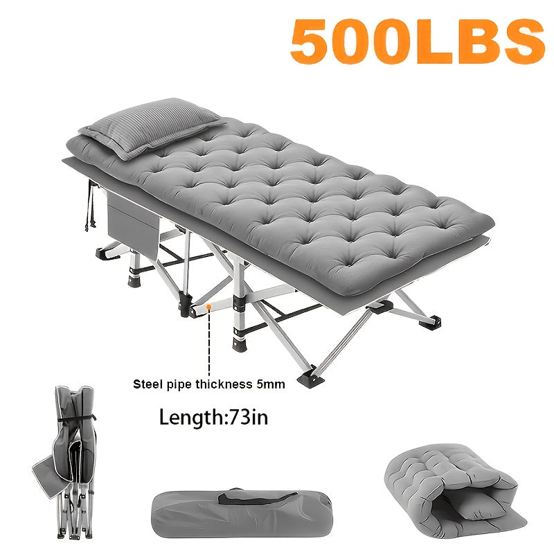 Portable Folding Camping Cot for Adults - Double Layer Oxford Fabric, Heavy Duty 500/600/700 LBS, Foldable Outdoor Camping Bed with Carrying Case for Beach, Nap, Travel, Black & Gray