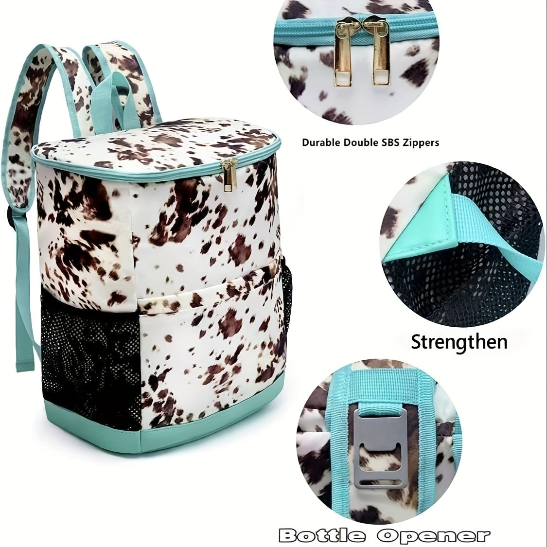 Insulated Cooler Backpack 30 Can Leopard Print with Mesh Pockets & Adjustable Straps - Leakproof Nylon Cooler Bag for Beach Camping Picnic Hiking Travel Daily Use