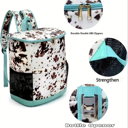 Insulated Cooler Backpack 30 Can Leopard Print with Mesh Pockets & Adjustable Straps - Leakproof Nylon Cooler Bag for Beach Camping Picnic Hiking Travel Daily Use