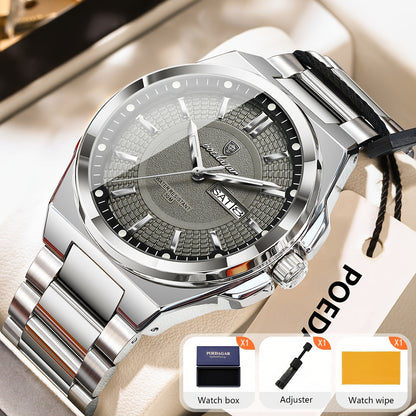 POEDAGAR Men's Quartz Watch Waterproof Luminous Stainless Steel Wristwatch with Weekly Calendar Display – Classic Elegant Design, Perfect Gift for Men, Multiple Color Options