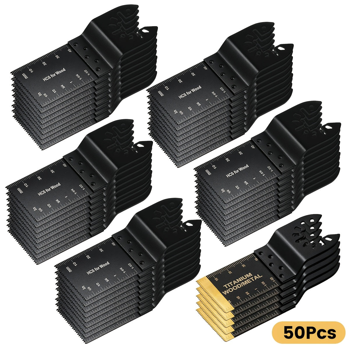 Titanium Oscillating Saw Blades Universal Quick Release Multi Tool Blades Set – 18/28/36/50 Pcs, Cuts Metal, Wood & Plastic, Compatible with Dewalt, Makita, Bosch & More