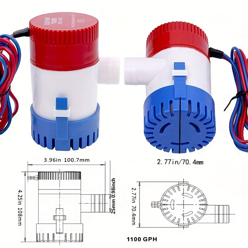 1100GPH 12V Submersible Electric Bilge Pump Low Noise Auto Float Switch for Boats Yachts RVs Pools Marine Water Removal