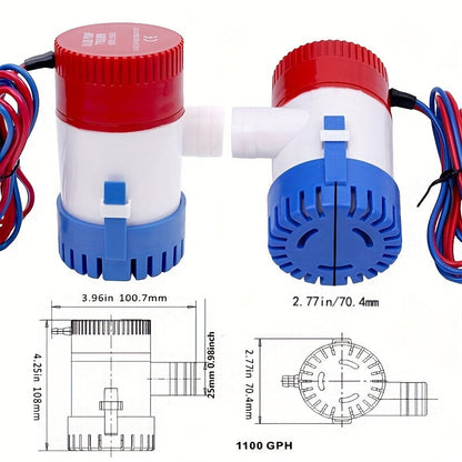 1100GPH 12V Submersible Electric Bilge Pump Low Noise Auto Float Switch for Boats Yachts RVs Pools Marine Water Removal
