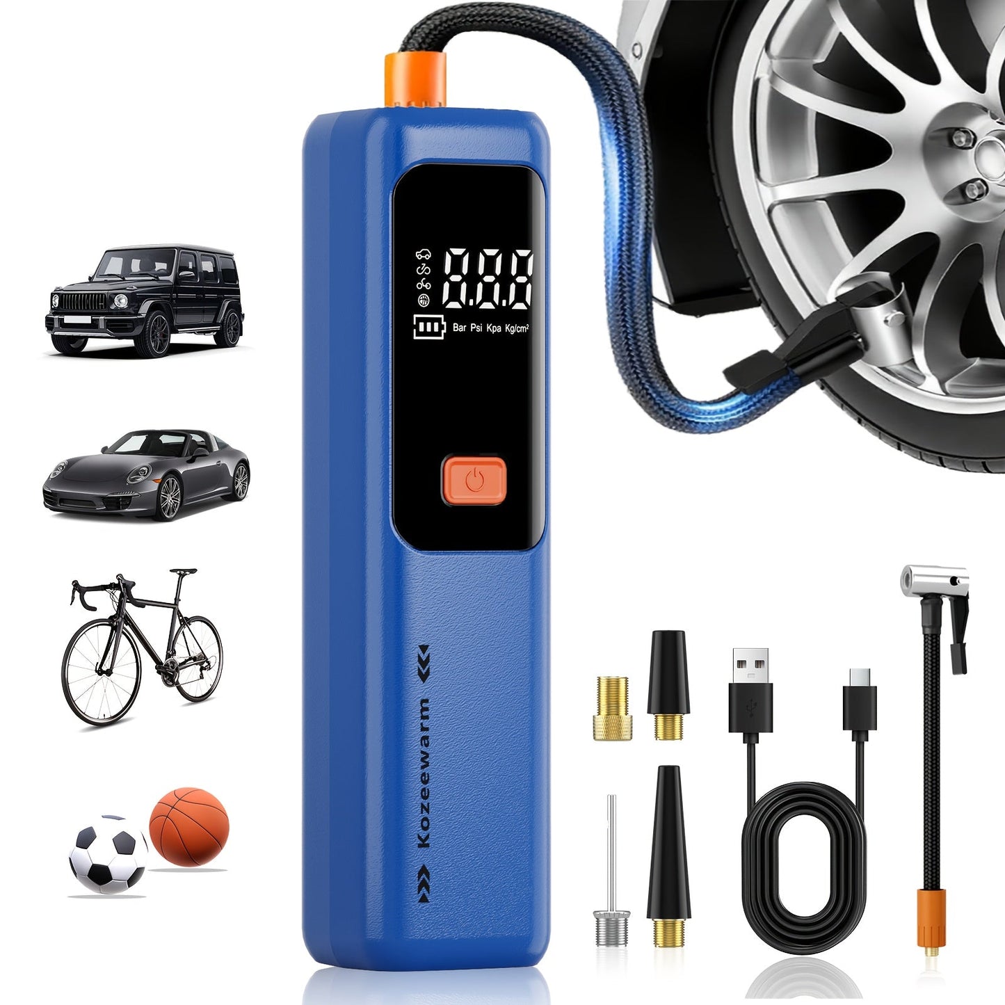 Cordless Tire Inflator Portable Air Compressor with Digital Pressure Gauge, USB Rechargeable, 3X Fast Inflation for Car, SUV, Truck, Bike, Motorcycle, Ball & Sports Equipment – Compact Auto Air Pump