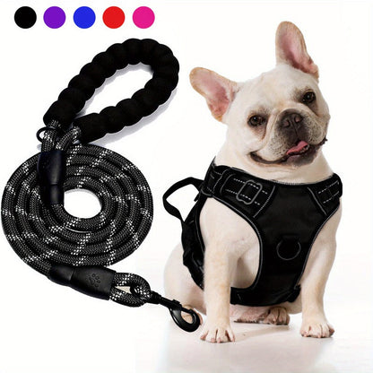 No Pull Dog Harness and Leash Set – Adjustable Reflective Oxford Vest Harness with 5-Foot Padded Handle Rope for Medium to Large Dogs, Quick-Release Buckles, Sizes S-XL, 5 Colors