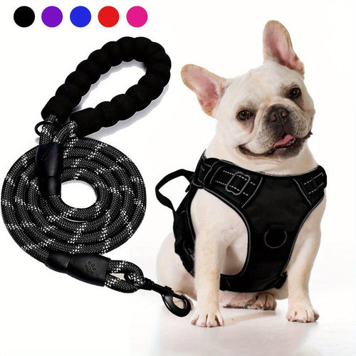 No Pull Dog Harness and Leash Set – Adjustable Reflective Oxford Vest Harness with 5-Foot Padded Handle Rope for Medium to Large Dogs, Quick-Release Buckles, Sizes S-XL, 5 Colors